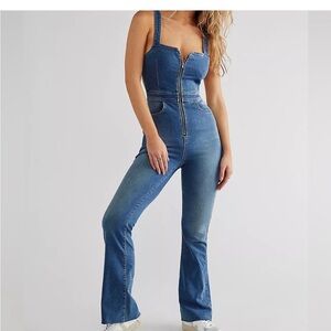 We The Free Blue Denim Overalls Flared Fit